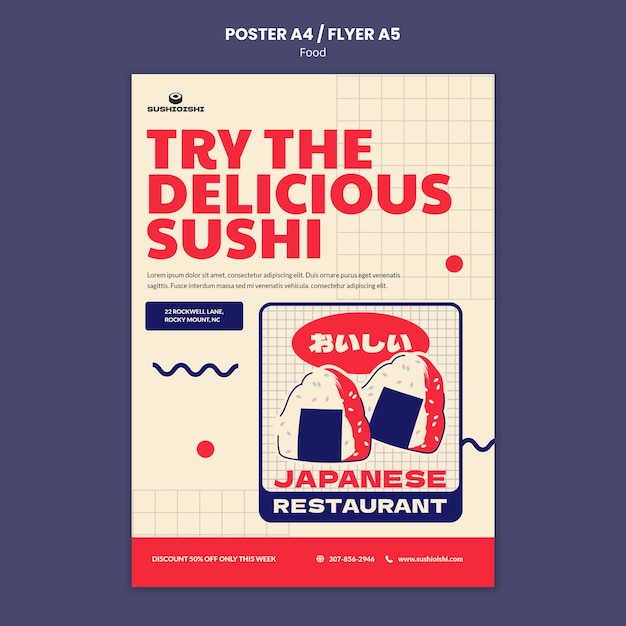 Modello di poster di cibo delizioso disegnato a mano