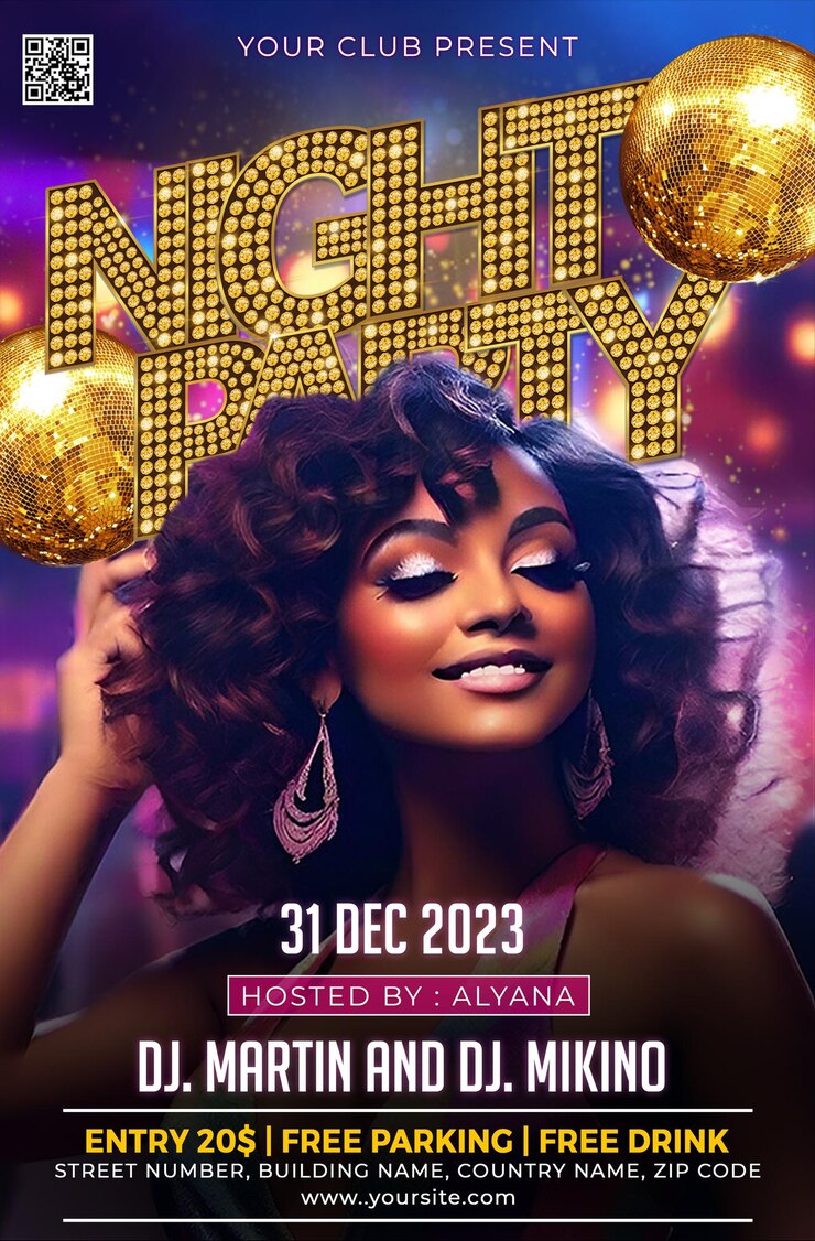 Modello di poster di festa di danza notturna di PSD Modello di flyer di festa di discoteca di concerto Electrostyle