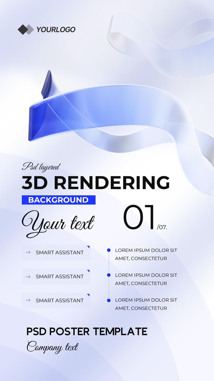 PSD modello di poster di flow tech renderizzato in 3d psd