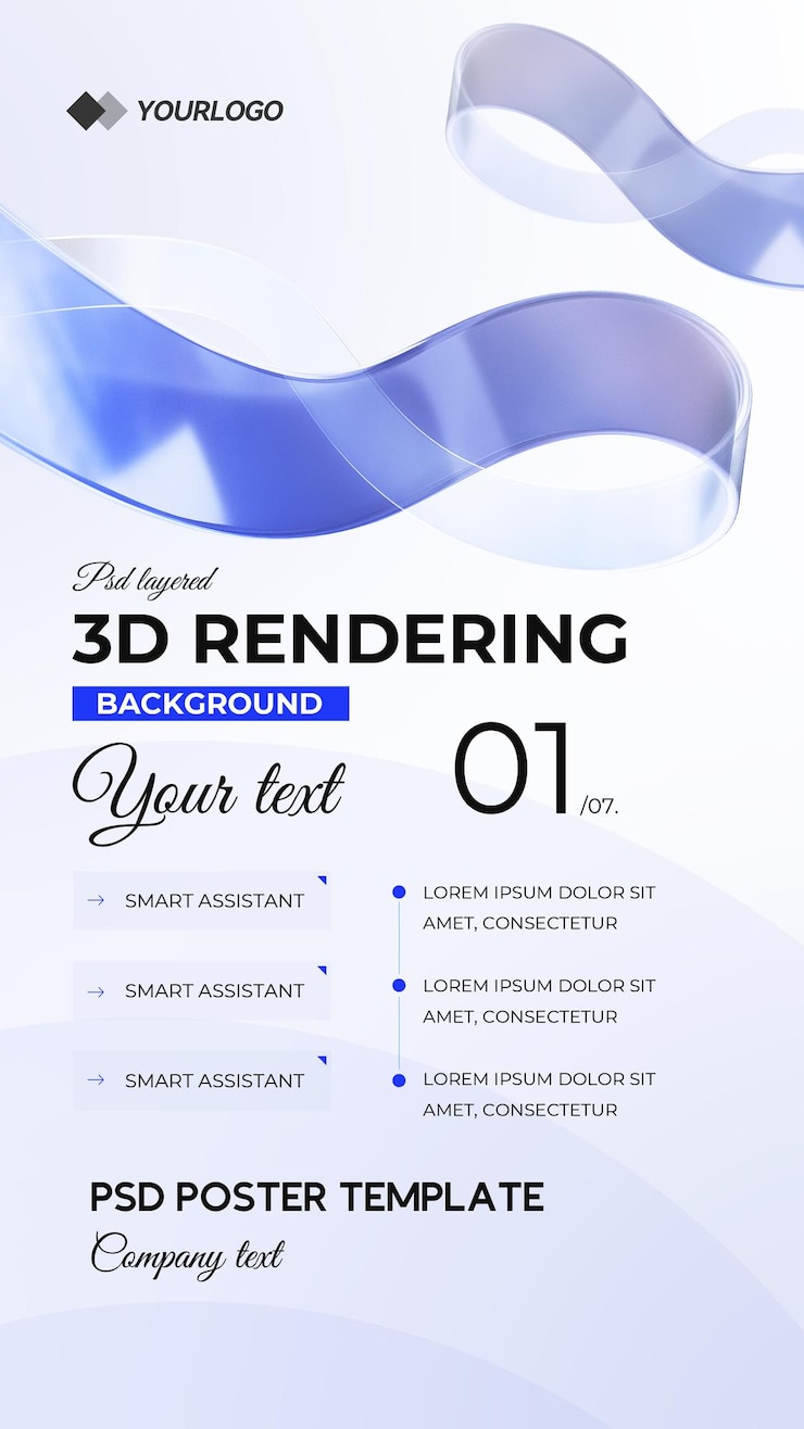 PSD modello di poster di flow tech renderizzato in 3d psd