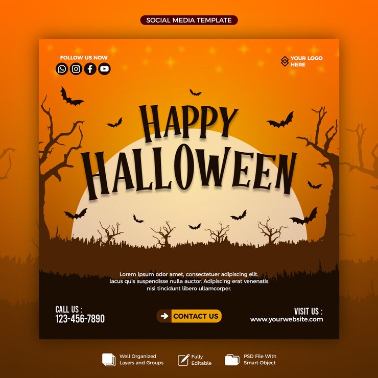 PSD modello di poster di halloween per i social media