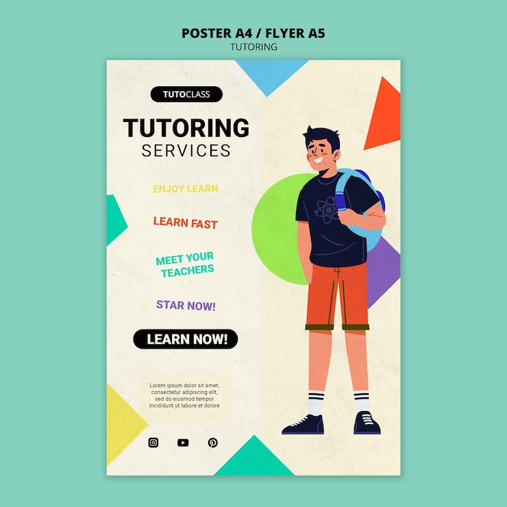 PSD modello di poster di lavoro di tutoraggio di design piatto