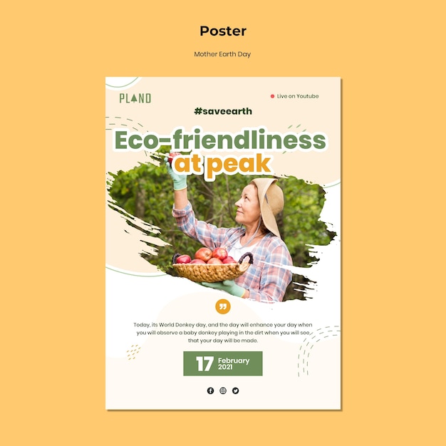 Modello di poster di madre terra giorno con foto