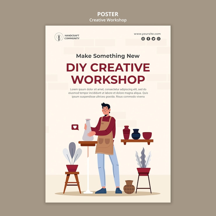 PSD modello di poster di officina creativa