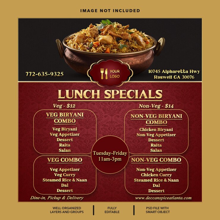 PSD modello di poster di ristorante con menu di cibo speciale