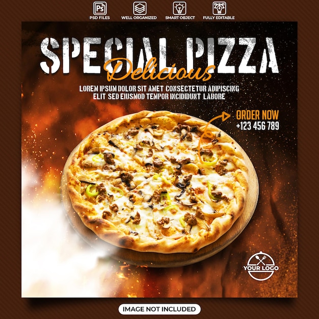 Modello di poster di social media per cibo speciale per pizza