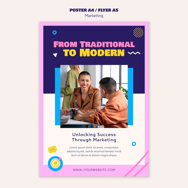 Modello di poster di strategia di marketing design piatto