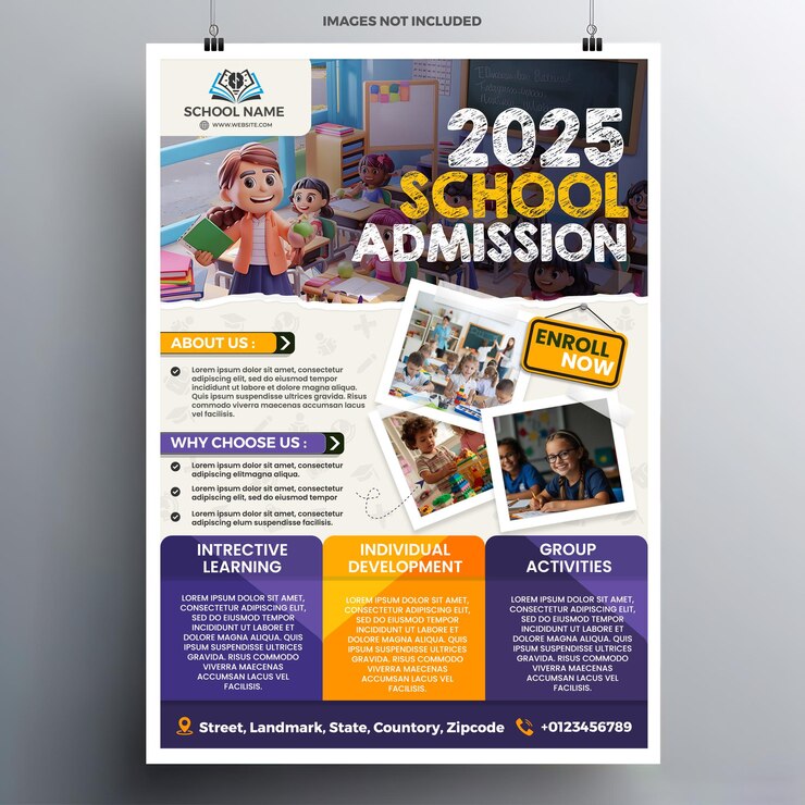 Modello di poster di volantino per l'ammissione all'istruzione scolastica online creativa e moderna