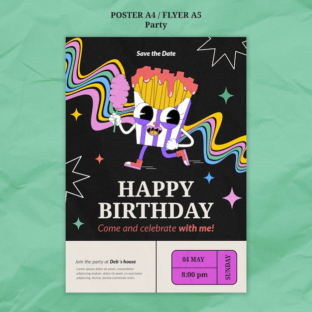 Modello di poster festa di compleanno disegnato a mano