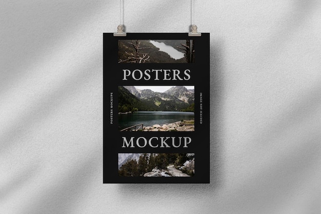 Modello di poster nero appeso a una corda