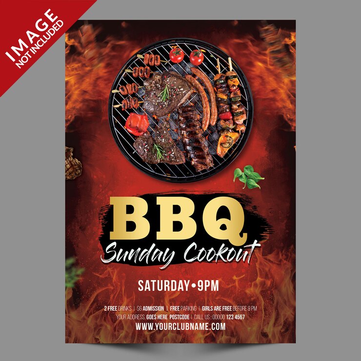 PSD modello di poster o flyer per la festa della domenica barbecue