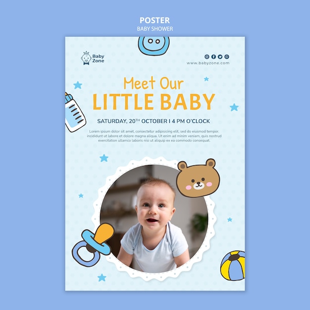 Modello di poster per baby shower design piatto