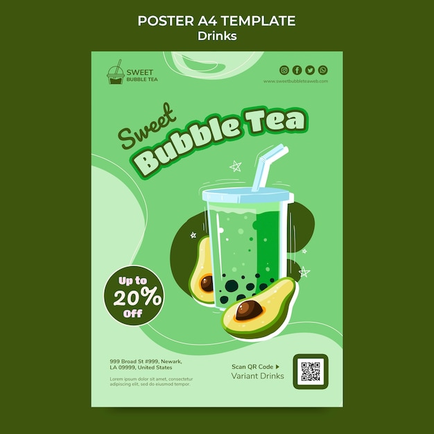 Modello di poster per bevande design piatto