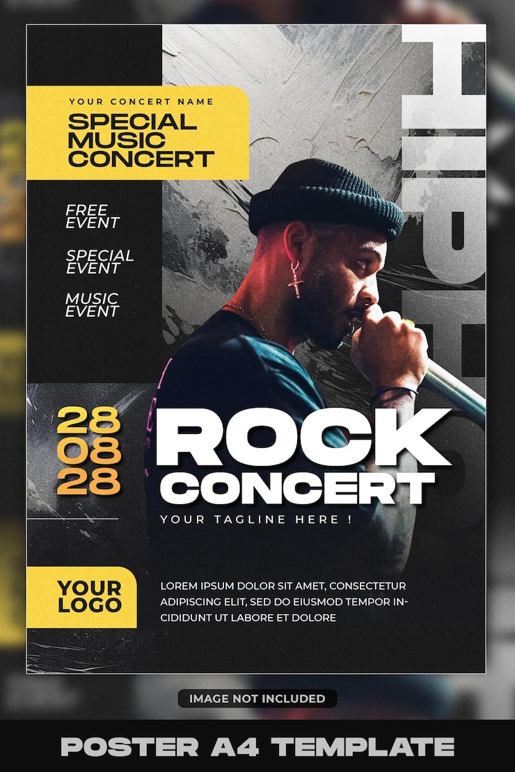 PSD modello di poster per concerti rock e locali notturni