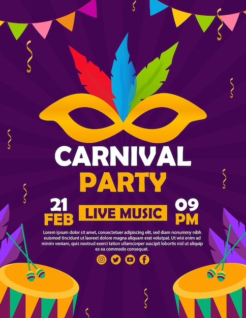 Modello di poster per feste di carnevale PSD