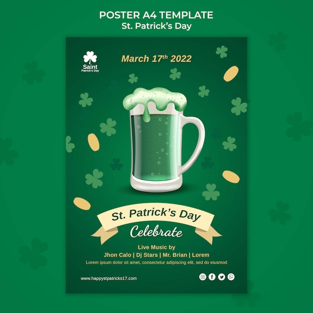 Modello di poster per il giorno di san patrizio macchia