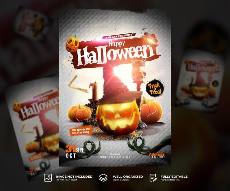 PSD modello di poster per inviti a halloween