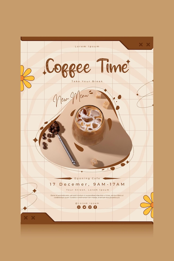 PSD modello di poster per l'ora del caffè