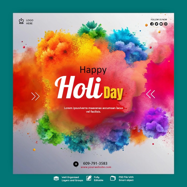Modello di poster per la celebrazione del festival di Holi