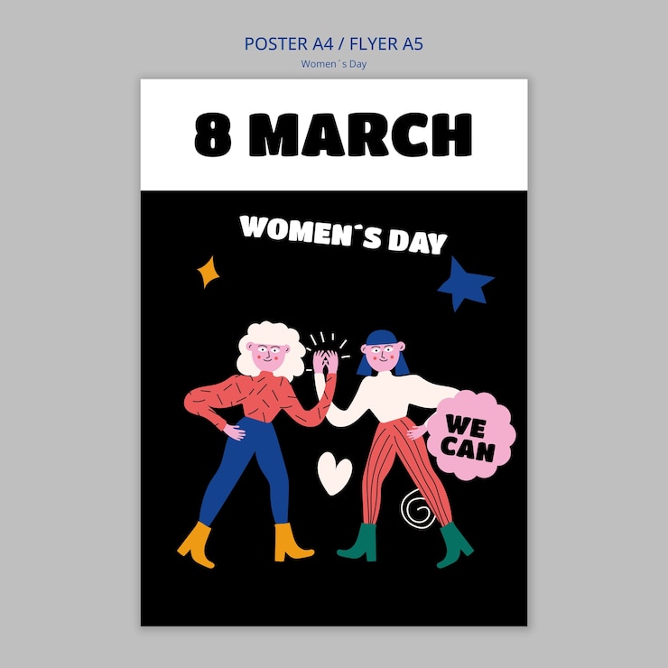 PSD modello di poster per la festa della donna dal design piatto