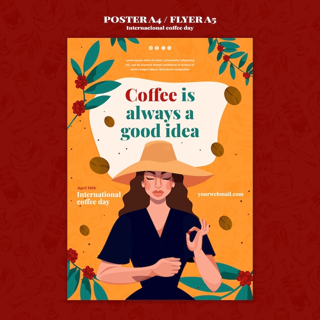 Modello di poster per la giornata internazionale del caffè
