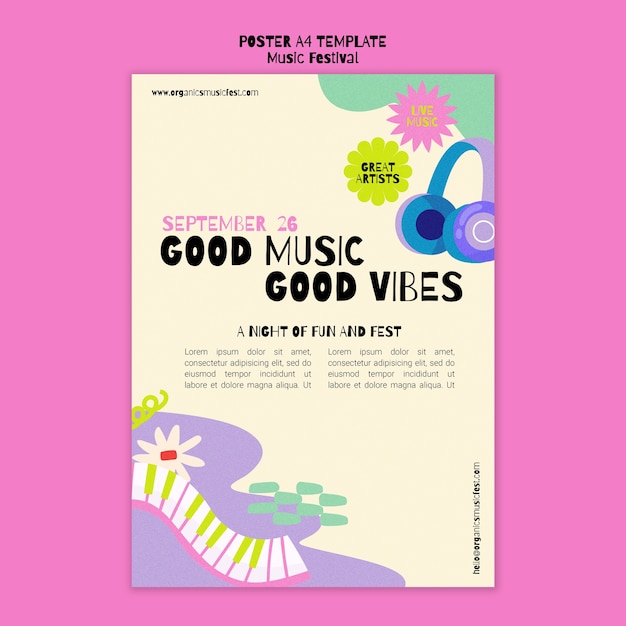 Modello di poster verticale della festa della musica in stile astratto