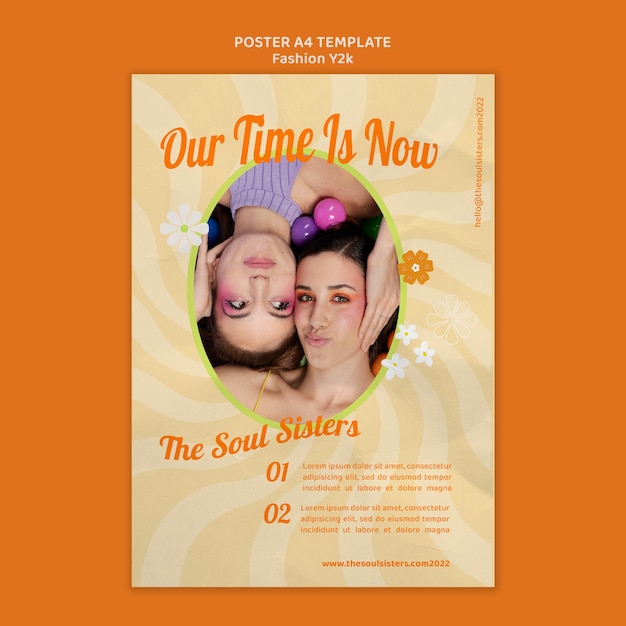 Modello di poster verticale di moda y2k con disegno floreale