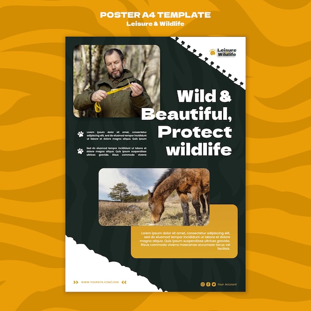 Modello di poster verticale per la conservazione e la protezione della fauna selvatica