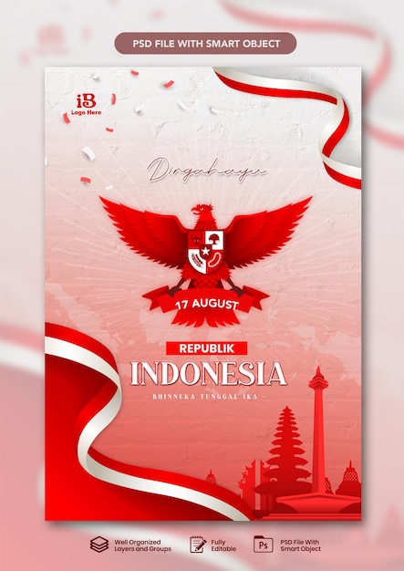 Modello di poster verticale per la Giornata dell'Indipendenza dell'Indonesia
