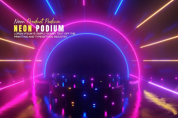 Modello di presentazione del prodotto con luce al neon sul podio della scena di scena del prodotto dispaly