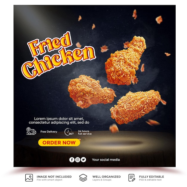 modello di progettazione banner social media menu speciale pollo fritto