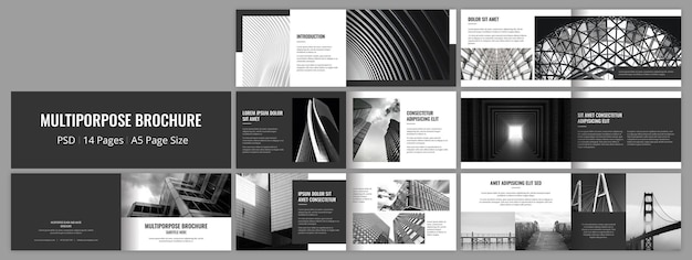 Modello di progettazione brochure multiuso in nero e paesaggio