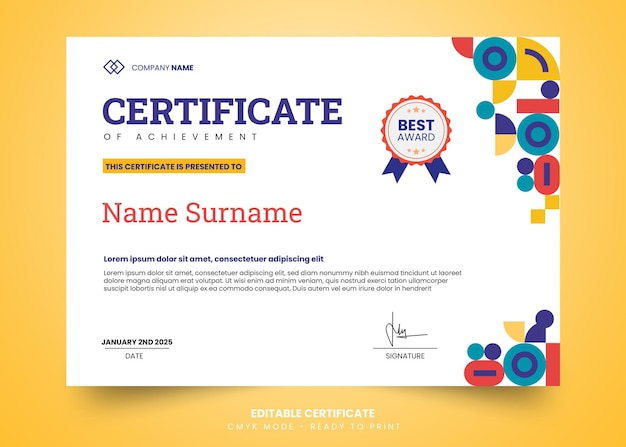 Modello di progettazione certificato mosaico classico e semplice