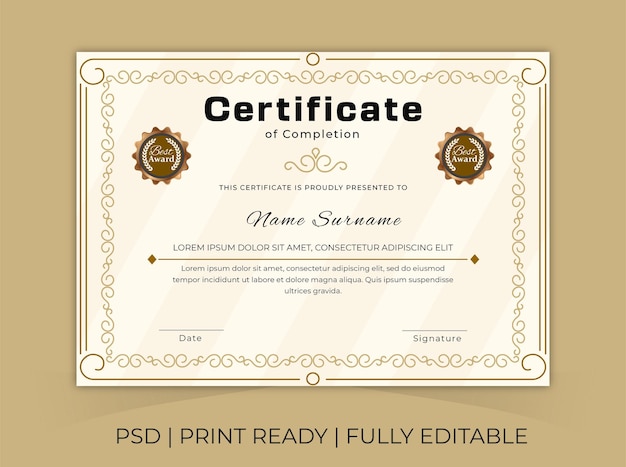 Modello di progettazione certificato straordinario PSD