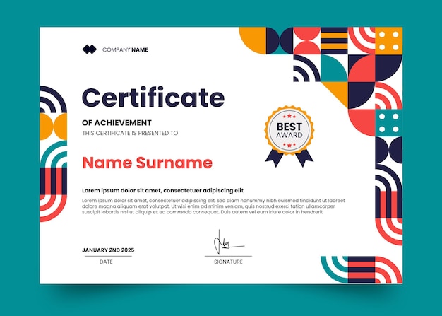 Modello di progettazione certificato vintage e mosaico