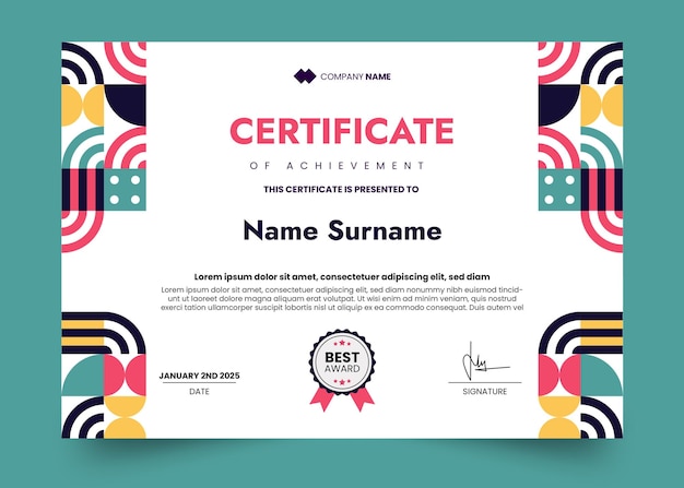Modello di progettazione certificato vintage e mosaico