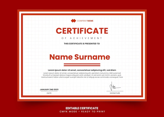 Modello di progettazione del certificato di bordo rosso moderno