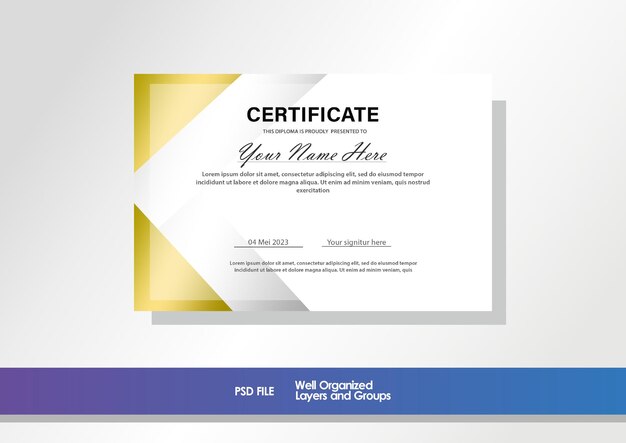 Modello di progettazione del certificato di lusso in oro gradiente