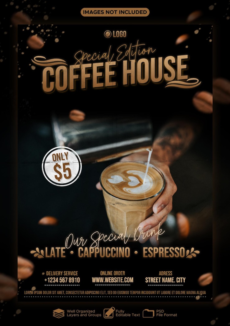 PSD modello di progettazione del manifesto di promozione psd di coffee house