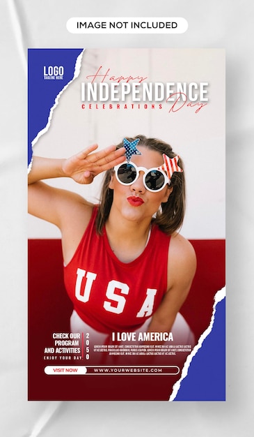 Modello di progettazione del post della storia dei social media del giorno dell'indipendenza americana 4 luglio