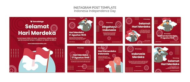 Modello di progettazione del post di instagram del giorno dell'indipendenza dell'Indonesia