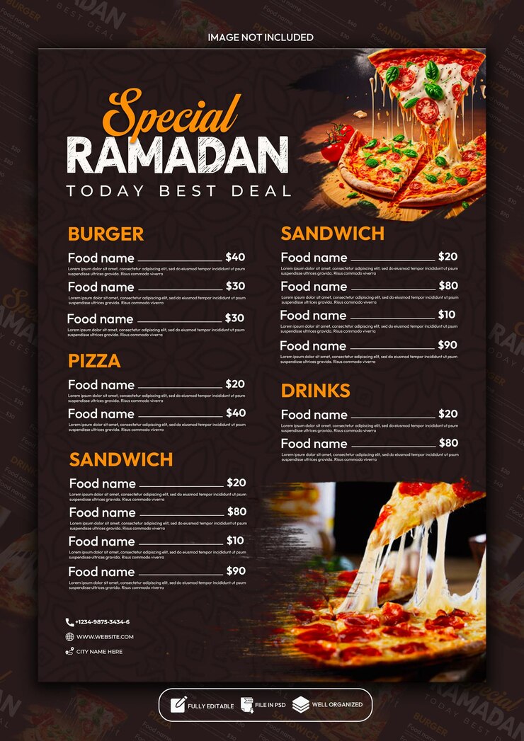 Modello di progettazione del poster del menu speciale del ristorante