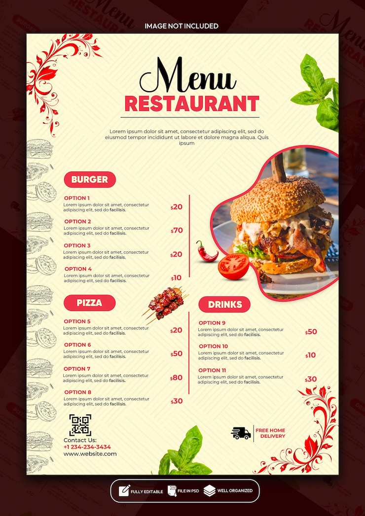 PSD modello di progettazione del poster del menu speciale del ristorante