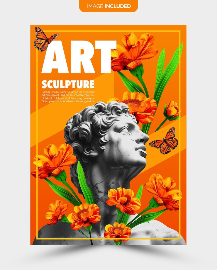 PSD modello di progettazione del poster della statua