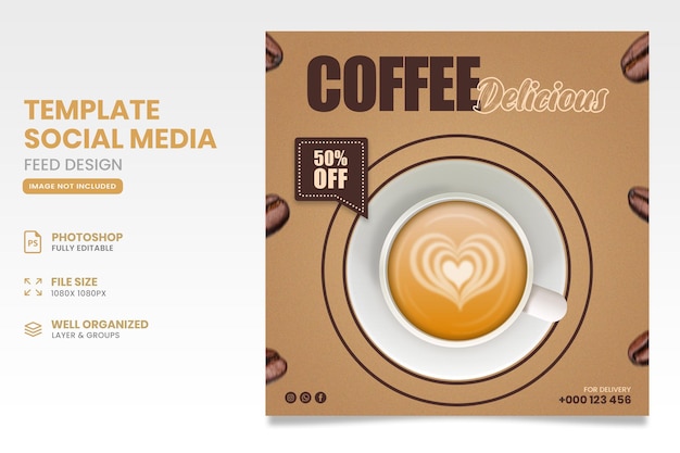 Modello di progettazione dell'insegna di media sociali di vendita del caffè