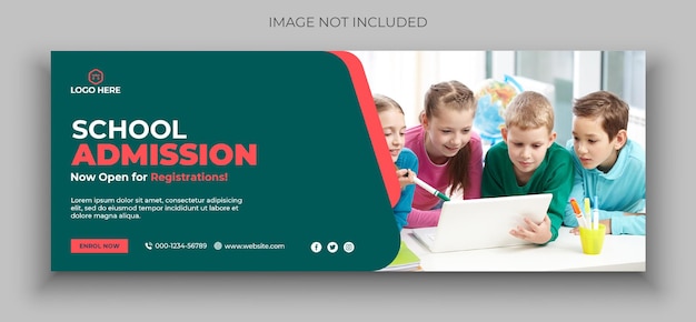 Modello di progettazione della foto di copertina dell'ammissione alla scuola per bambini