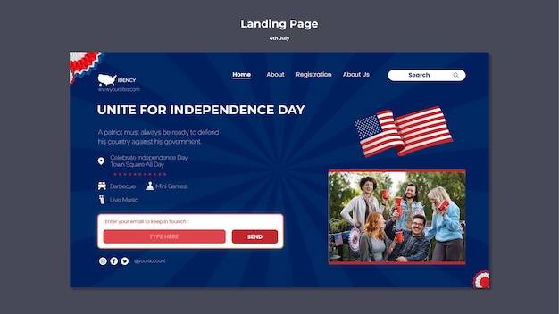 Modello di progettazione della pagina di destinazione del 4 luglio