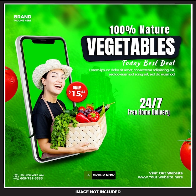 Modello di progettazione di banner web per verdure fresche e salutare e alimentari