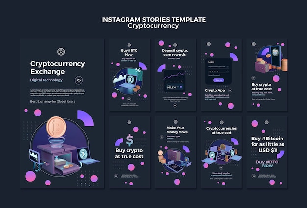 Modello di progettazione di criptovaluta delle storie di instagram