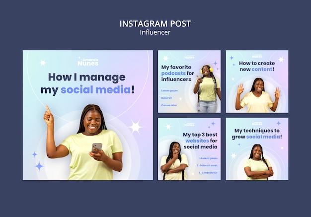 Modello di progettazione di post instagram influencer